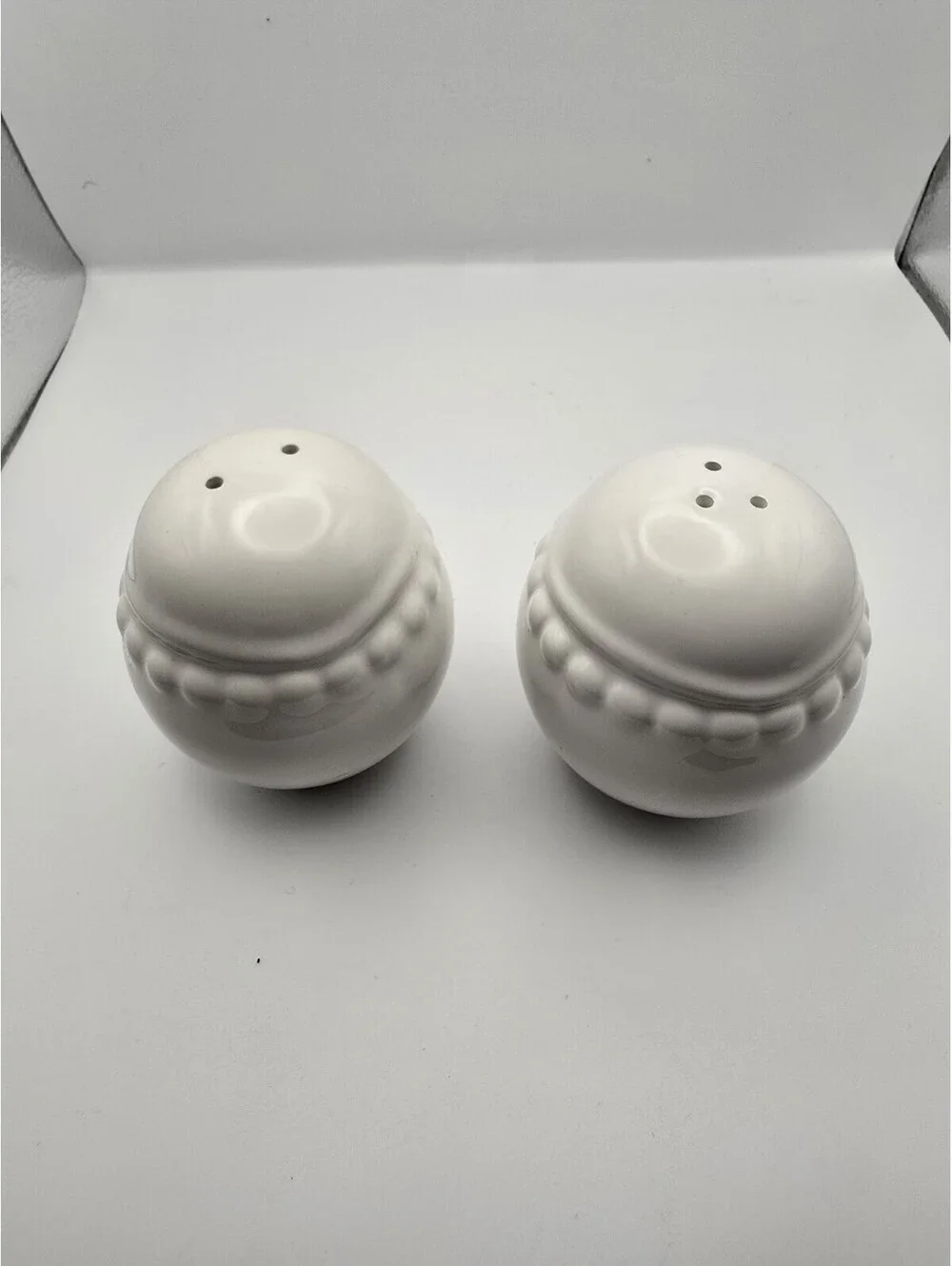 White Ceramic Salt and Pepper Shaker Oval Egg Shape Stoppers Included